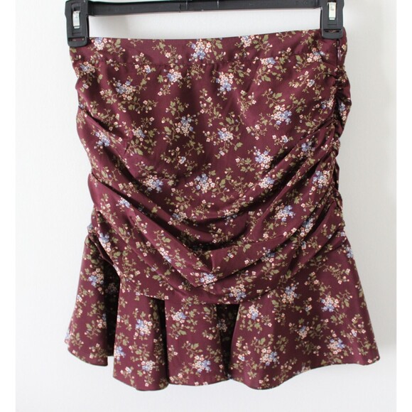NWT Size 4 Veronica Beard Taras Floral-Print Ruched Silk Mini Skirt Merlot Ruffl - Picture 1 of 5